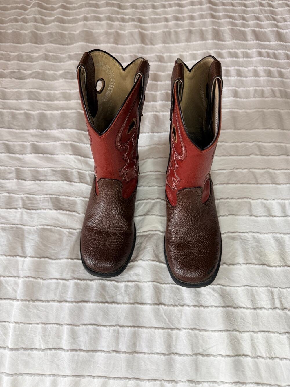 Magellan Outdoors Kids Cowboy Boots Youth 1D Brown Red Western Square Toe